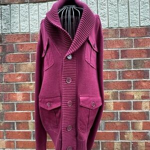 G by Guess Retro Dad Grandpa Knit Cardigan Sweater Button Up Wide Shawl Neck L